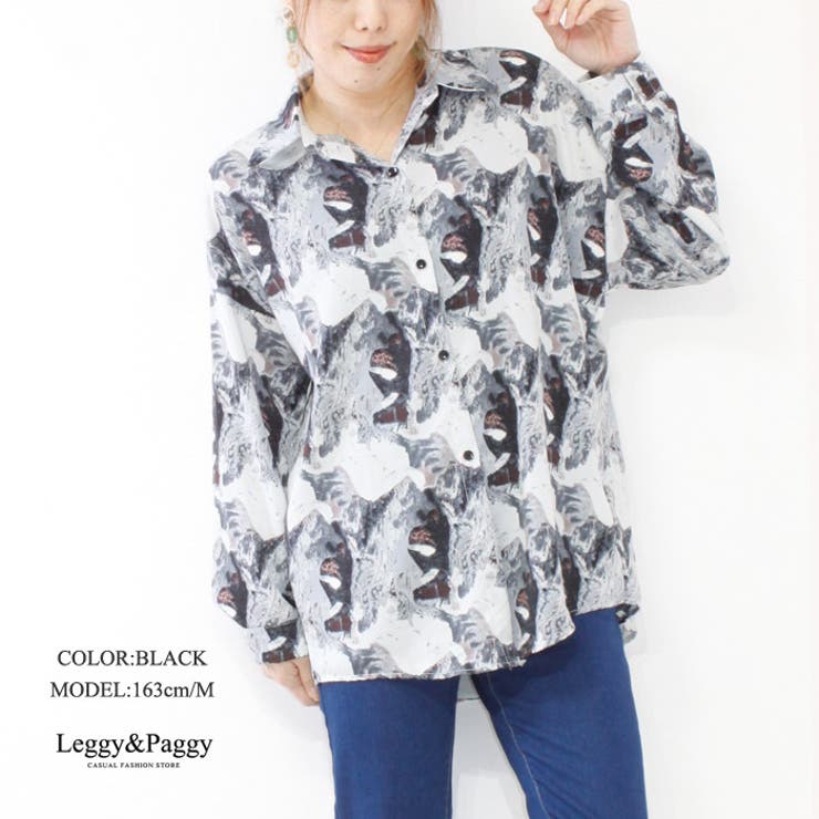 幾何柄プリントビッグシャツブラウス ゆったりドロップショルダー シャツブラウス | Leggy&Paggy | 詳細画像3 