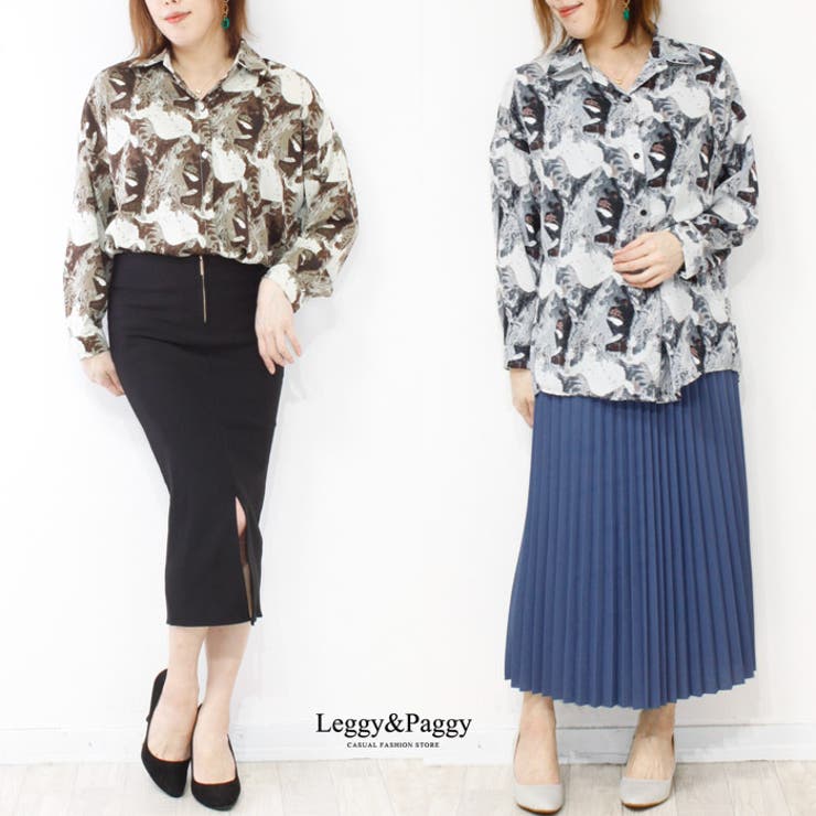 幾何柄プリントビッグシャツブラウス ゆったりドロップショルダー シャツブラウス | Leggy&Paggy | 詳細画像7 