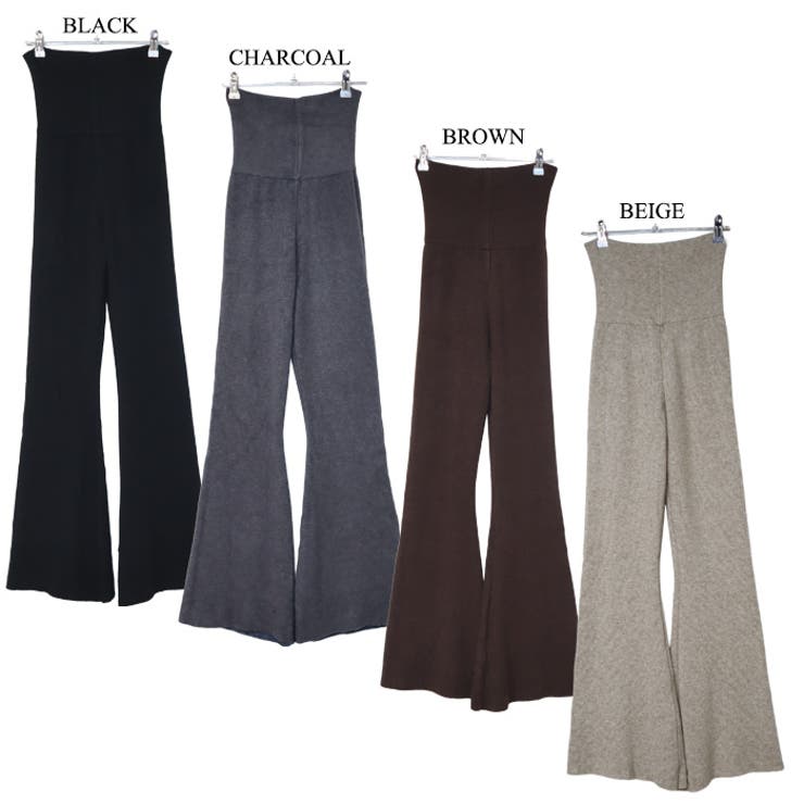 暖か裏起毛 リブニット フレアパンツ ウエスト折り返しデザイン | Leggy&Paggy | 詳細画像11 