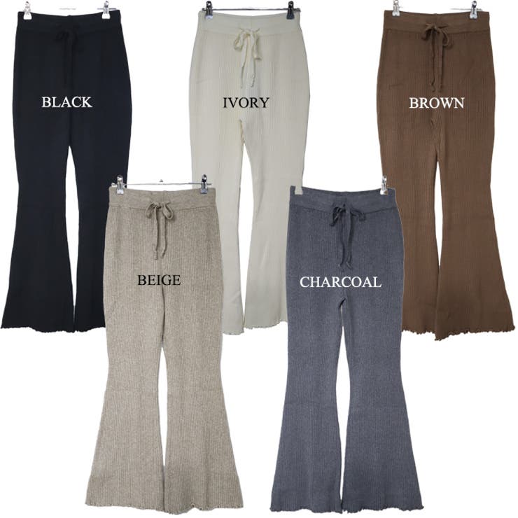 リブニット フレアパンツ シューカットパンツ[品番：ELEW0001930