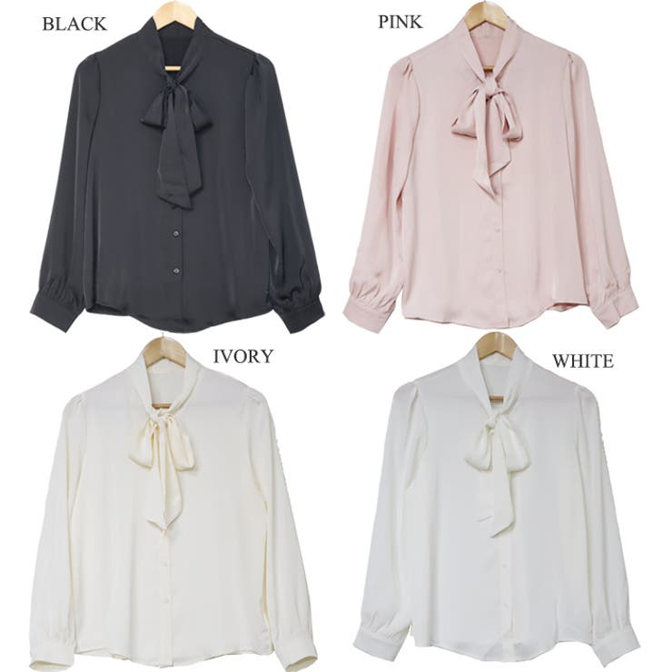 ボウタイ長袖ブラウス 無地ブラウス ボータイブラウス オフィス きれいめ | Leggy&Paggy | 詳細画像9 