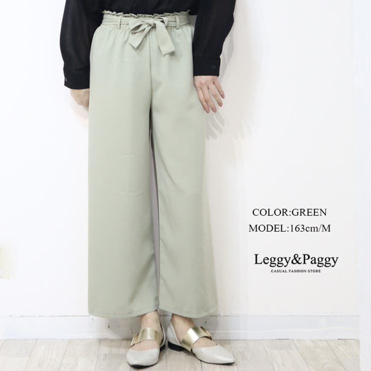 ウエストリボンワイドパンツ ウエストゴム ワイドパンツ[品番