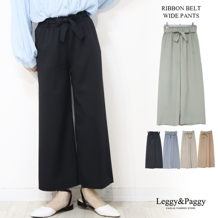 ウエストリボンワイドパンツ ウエストゴム ワイドパンツ[品番