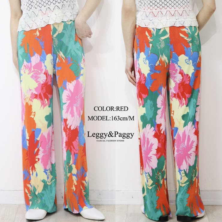 花柄プリント プリーツワイドパンツ プリーツパンツ[品番