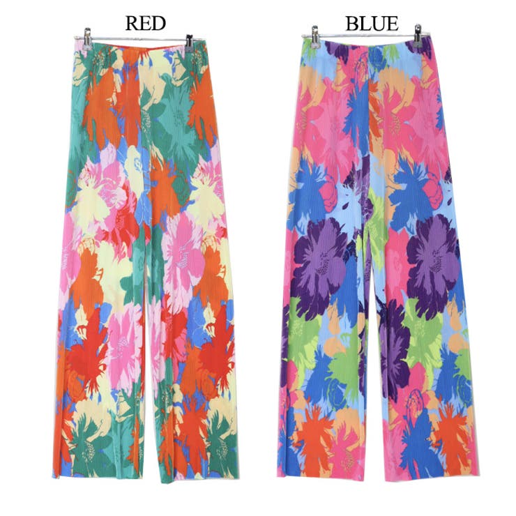 花柄プリント プリーツワイドパンツ プリーツパンツ[品番：ELEW0001830