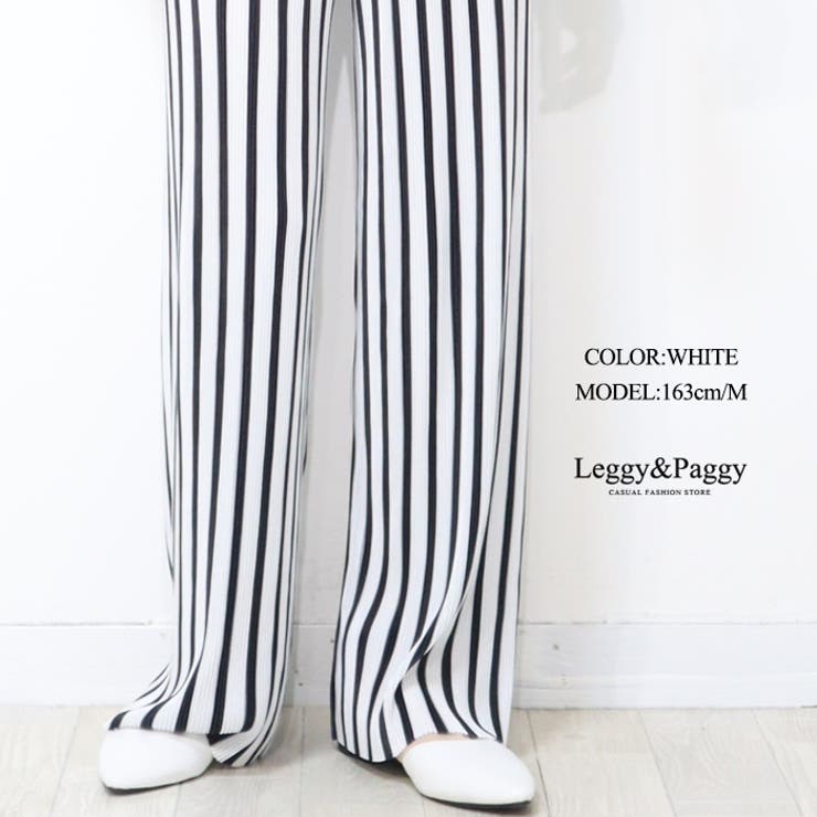 ストライプ柄プリントプリーツ ワイドパンツ プリーツパンツ