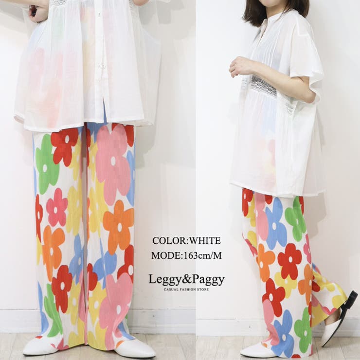 スーパーセール 半額タイムセール 花柄プリント プリーツ ワイドパンツ プリーツパンツ[品番 パンツ