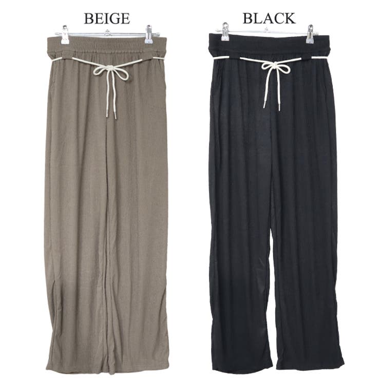 ウエスト紐デザイン ワイドパンツ[品番：ELEW0001974]｜Leggy&Paggy