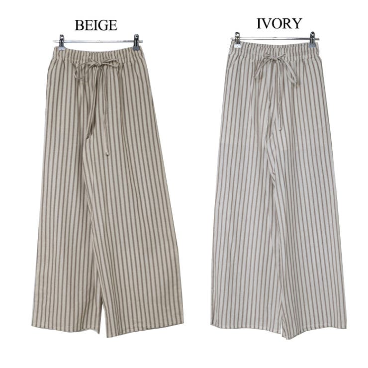 ストライプ柄コットンブレンドワイドパンツ[品番：ELEW0001844