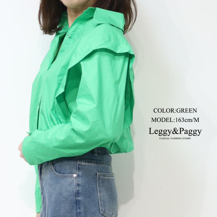肩フリルデザインシャツブラウス 無地シャツ カラーシャツ[品番 肩フリルデザインシャツブラウス 無地シャツ カラーシャツ[品番