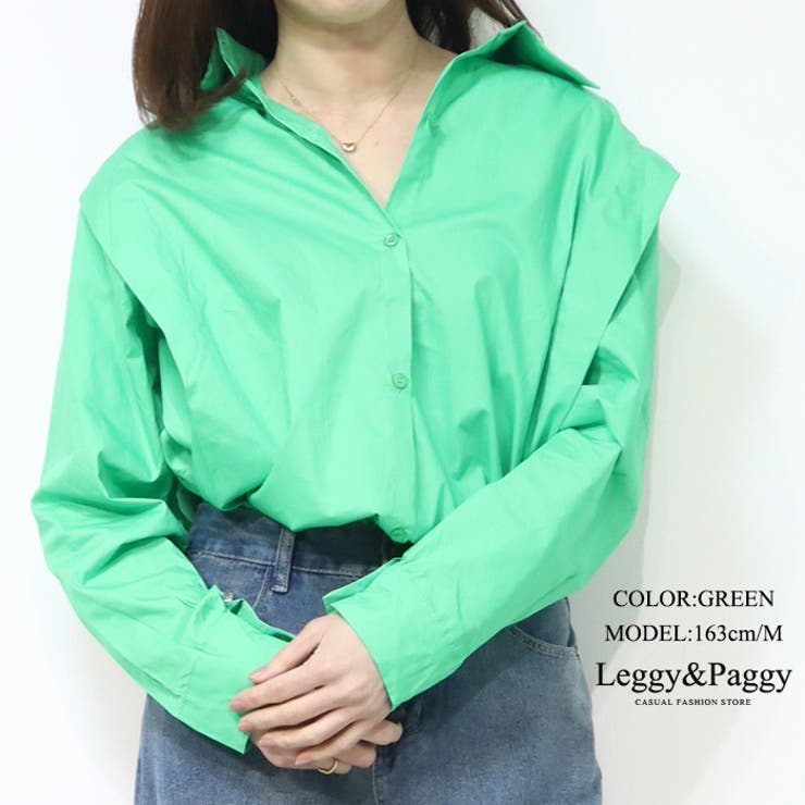 肩フリルデザインシャツブラウス 無地シャツ カラーシャツ[品番