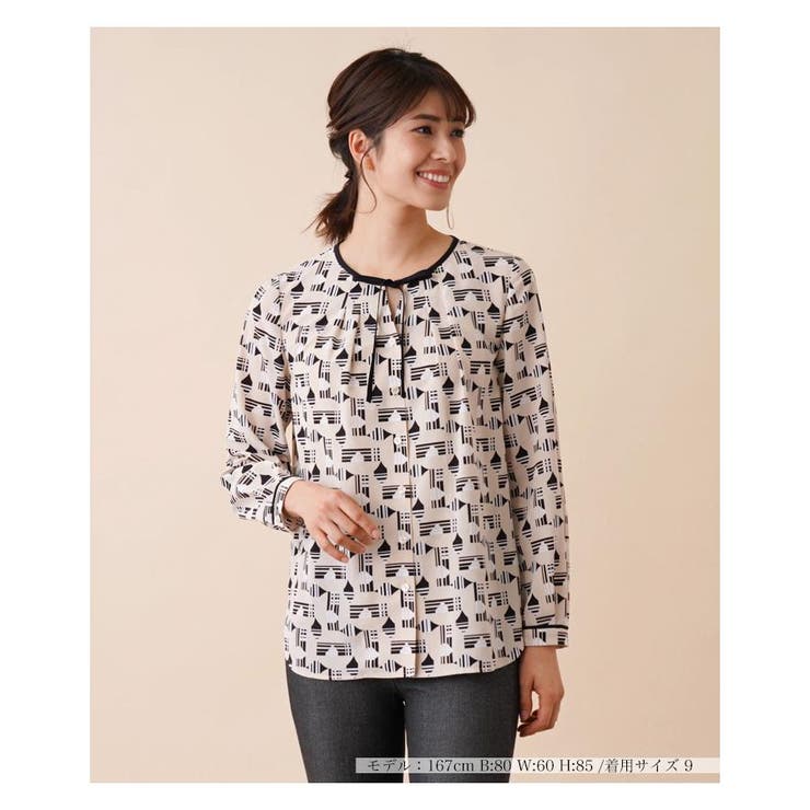 ベージュ系 | プリントリボンブラウス | Leilian