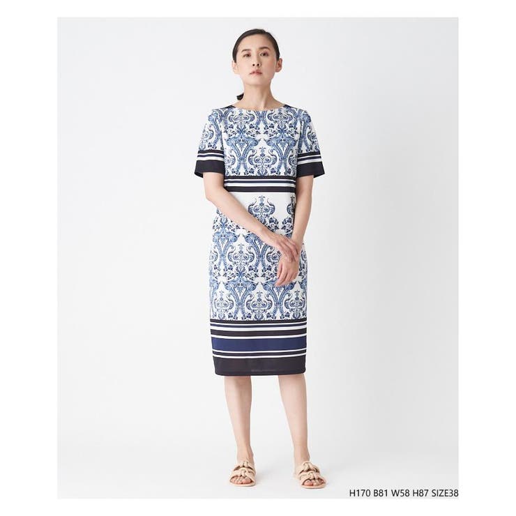 美品　ランバンコレクション　サラサ×ボーダー柄ワンピース 36 サラサ×ボーダー柄ワンピース[品番：LAVW0009049]｜LANVIN COLLECTION