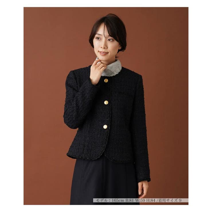 レリアン　ノーカラーツイードジャケット ツイードノーカラージャケット | Leilian (Women)/レリアン