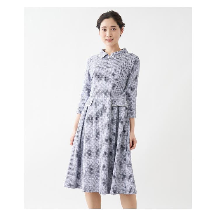 レリアン Lelian チュニック11号 ワンピース 総柄 ブルー系 ロング 総