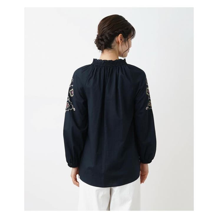 新品【Leilian レリアン】麻綿 ペプラム刺繍 チュニック