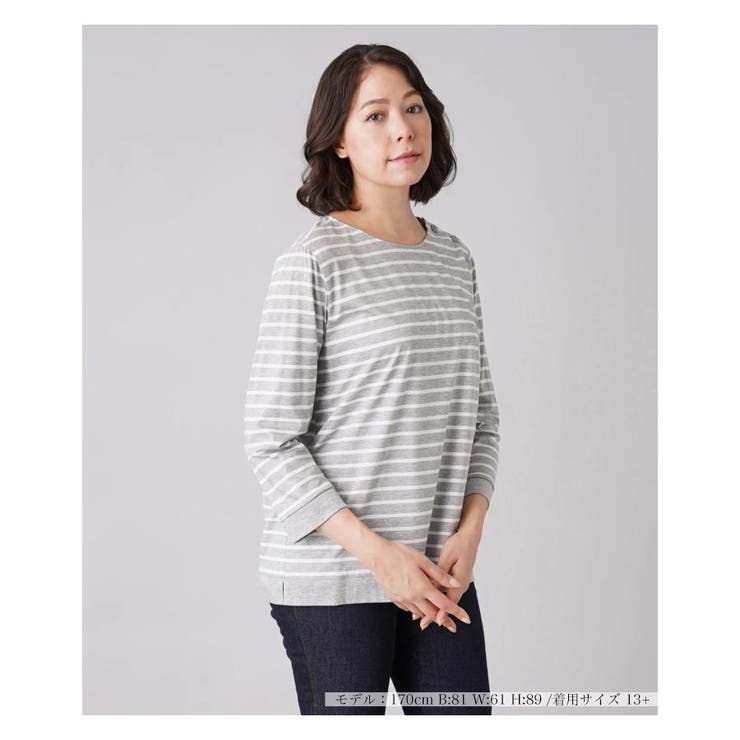 Leilian Plus House】ボーダーフラワー柄 半袖カットソー 13 ボーダー