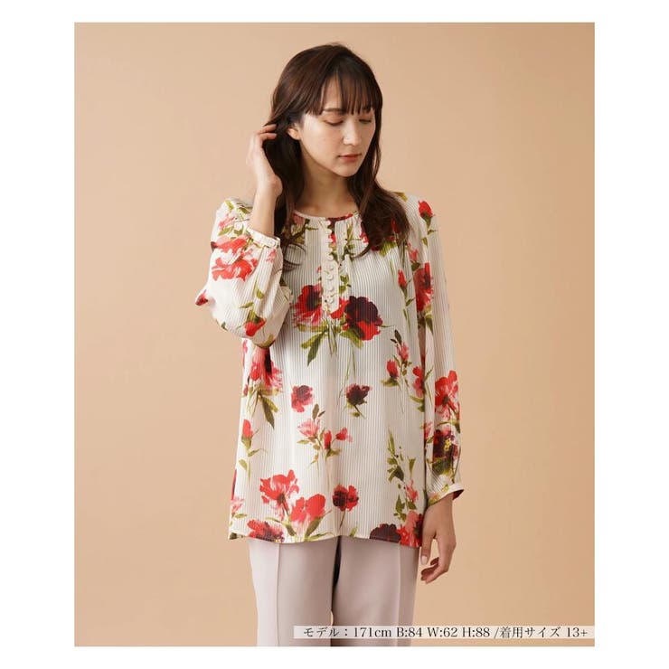フラワー柄ヘンリーネックブラウス[品番：LAVW0011770]｜Leilian PLUS 