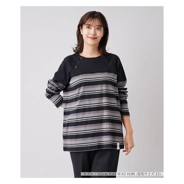 マルチボーダー切替カットソー[品番：LAVW0005134]｜Leilian PLUS  