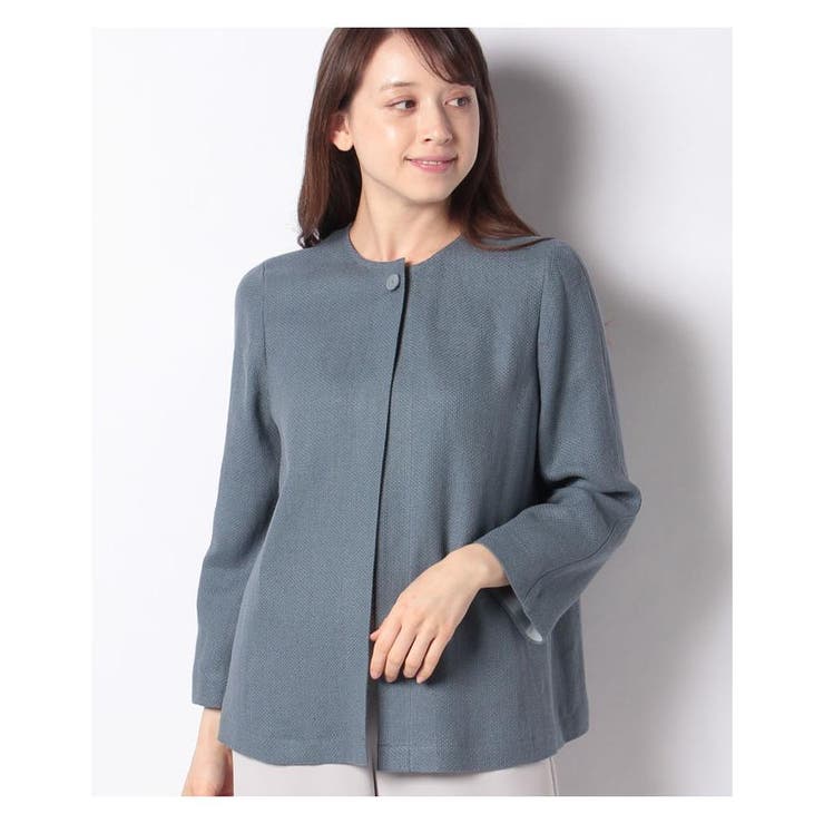 サックス | ノーカラーワンボタンジャケット | Leilian PLUS HOUSE