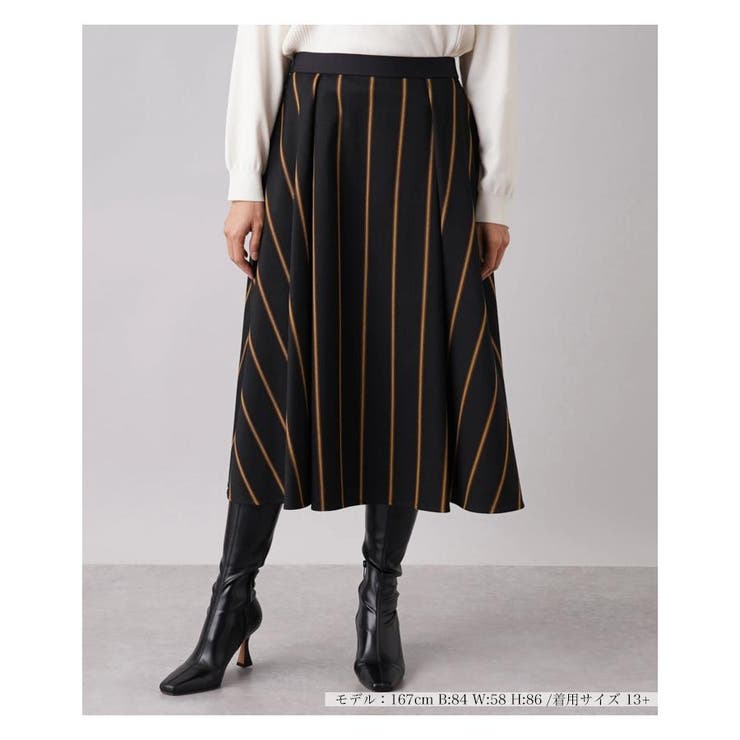 ブラック | ストライプフレアスカ-ト | Leilian PLUS HOUSE