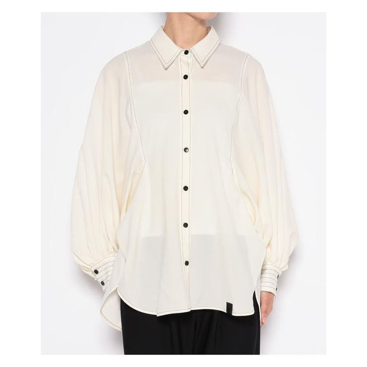 レディース LANVIN ホワイト/ブラックリボンVネック長袖シャツ