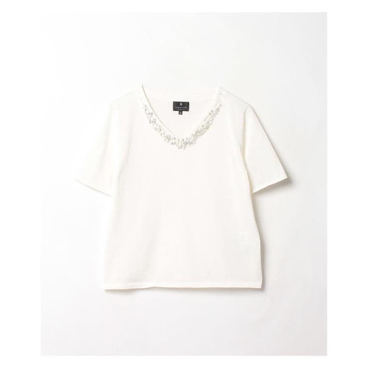 パールビーズ半袖ニットプルオーバー[品番：LAVW0004011]｜LANVIN 