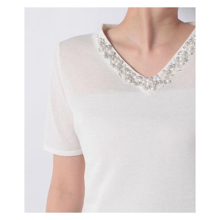 パールビーズ半袖ニットプルオーバー[品番：LAVW0004011]｜LANVIN 