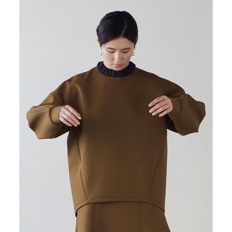 ランバンオンブルー ギャザーネックダンボールカットソー トップス プルオーバー 日本製 レディース 38サイズ エンジ LANVIN en Bleu LANVIN en Bleu - ランバンオンブルー ギャザーネックダンボール