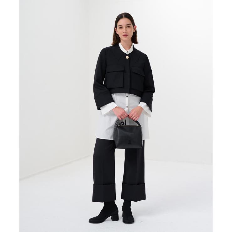 LANVIN en bleu】ランバンオンブルー ノーカラーレザージャケット