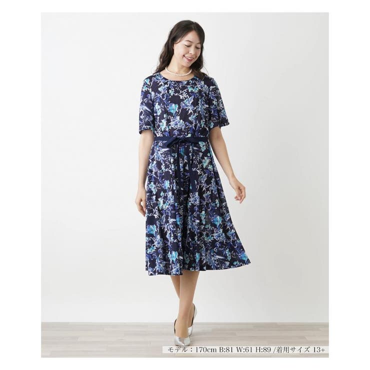 Leilian レリアン 花柄 半袖 シャツ ワンピース 13+ 大きい