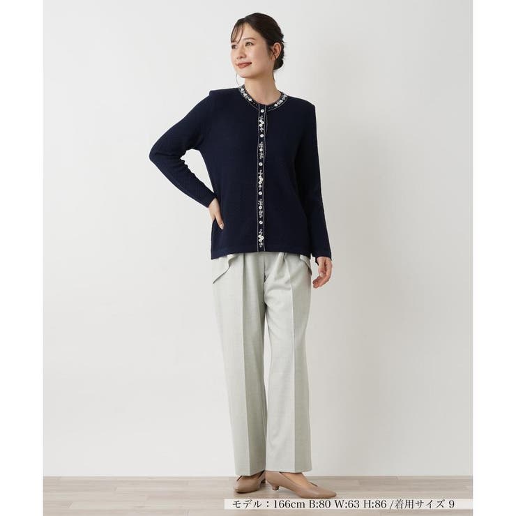 美品試着のみLeilian花柄 長袖カーディガン ネイビー