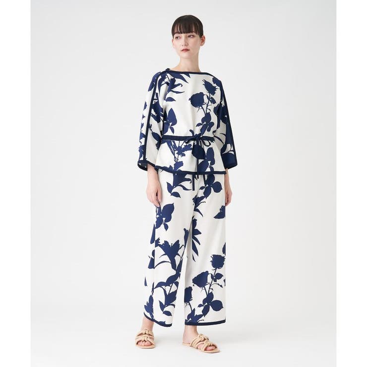 【SALE】LANVIN シルク100％ フラワー 上品 ワイドパンツ 花柄 シャドーフラワープリントワイドパンツ[品番：LAVW0014474