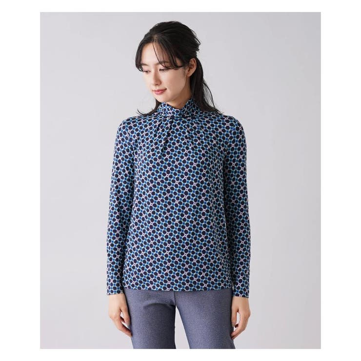 幾何学柄プリントハイネックブラウス[品番：LAVW0006908]｜Leilian