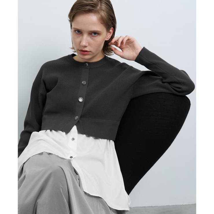 美品 ランバンオンブルー バイカラーレースブラウス ブルー M パワー