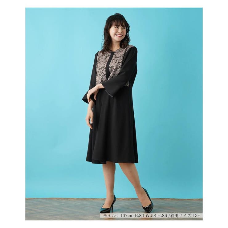 新品】レリアン13＋レースドッキングワンピースフロント前ファスナー黒