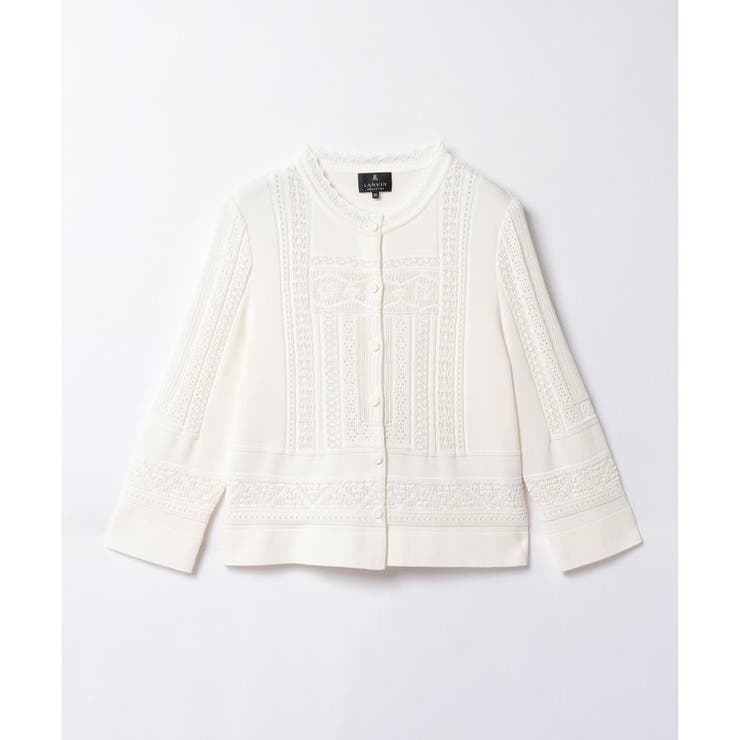 美品 ランバンコレクション レース装飾 クルーネック 長袖 ニット カーディガン レース編みカーディガン[品番：LAVW0015697]｜LANVIN COLLECTION