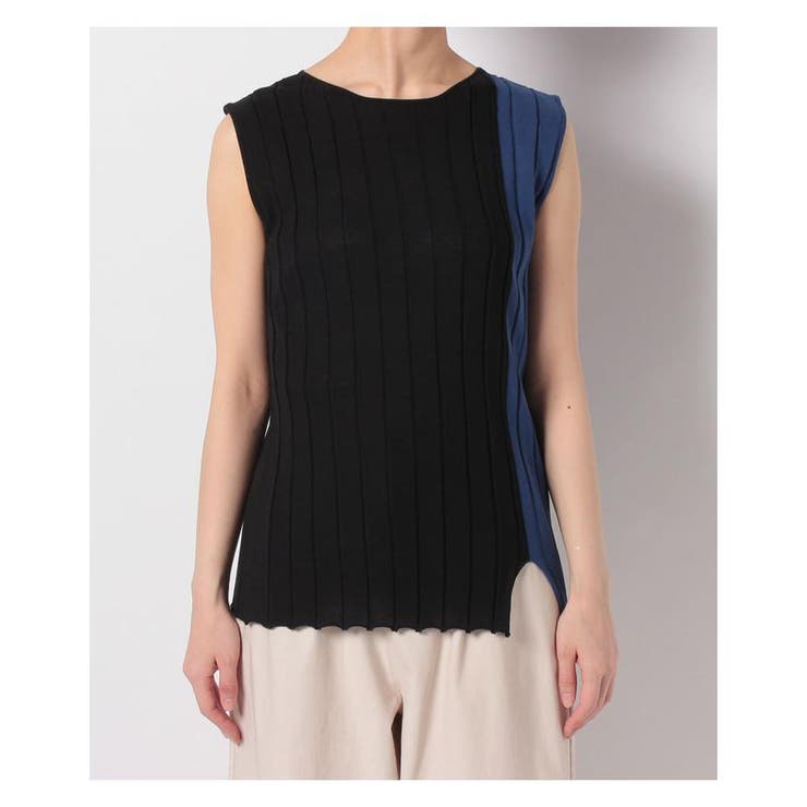美品　20SS ランバンコレクション　ワイドリブ　バイカラー　ノースリーブニット ワイドリブバイカラーノースリーブニット[品番：LAVW0003945