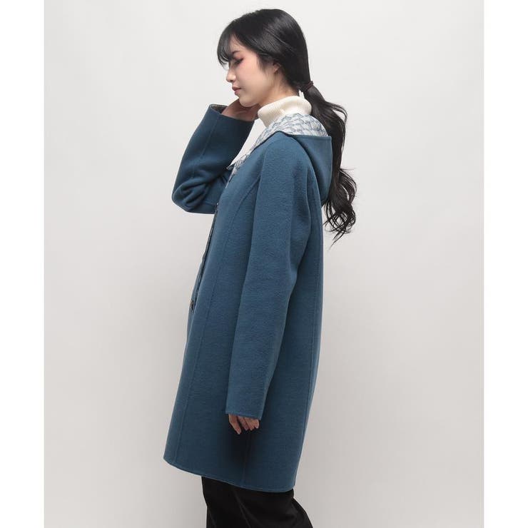 美品★レリアン フーデットコート ロング ダブル ウール100 大きいサイズ L 美品☆レリアン フーデットコート ロング ダブル ウール100