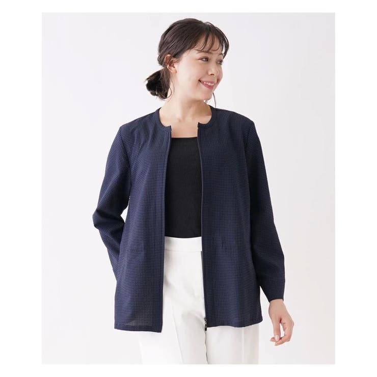 ネイビー | ジッパーノーカラージャケット | Leilian PLUS HOUSE