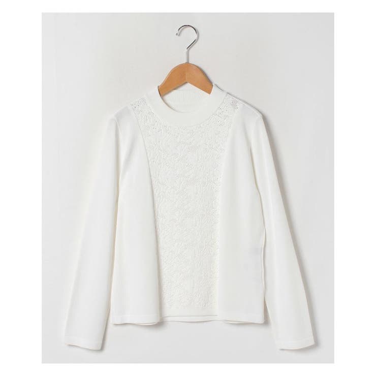 オフホワイト | レース切替えニットプルオーバー | Leilian