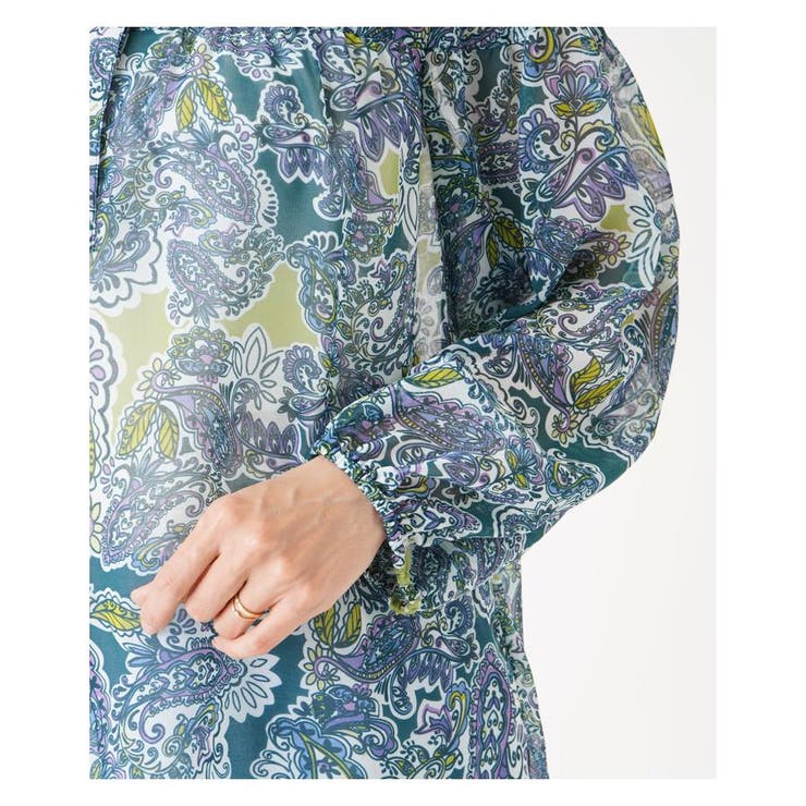 Leilian PLUS HOUSE / レリアンプラスハウス ペイズリー柄バンドカラーブラウス【Leilian WHITE LABEL】 ペイズリー柄バンドカラーブラウス【Leilian WHITE LABEL