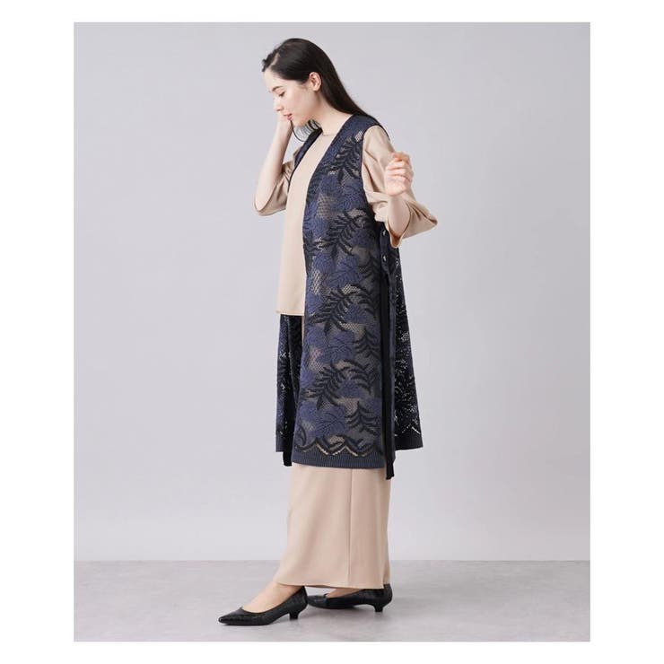 極美品 レリアン 大きいサイズ エンブロイダリーレース ロングジレ 13＋ レースロングジレ[品番：LAVW0010885]｜Leilian PLUS HOUSE