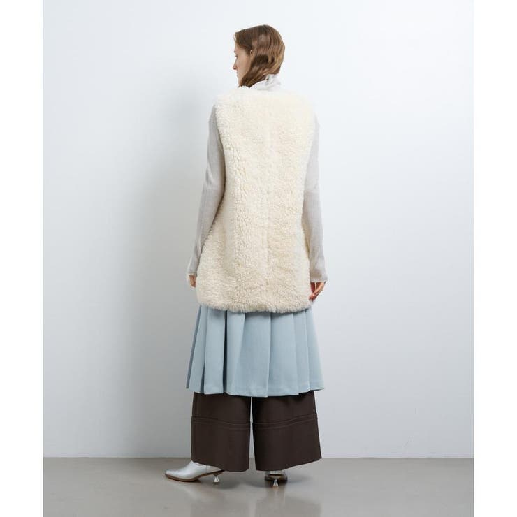 LANVIN ランバン フード付きポンチョ ファー ベージュ フェイクファーベスト[品番：LAVW0017411]｜LANVIN en Bleu