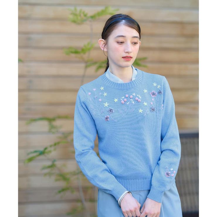 CARA O CRUZ / キャラ・オ・クルス 洗える 花刺繍ニット 洗える 花刺繍ニット | CARA O CRUZ (Women)/キャラ・オ・クルス