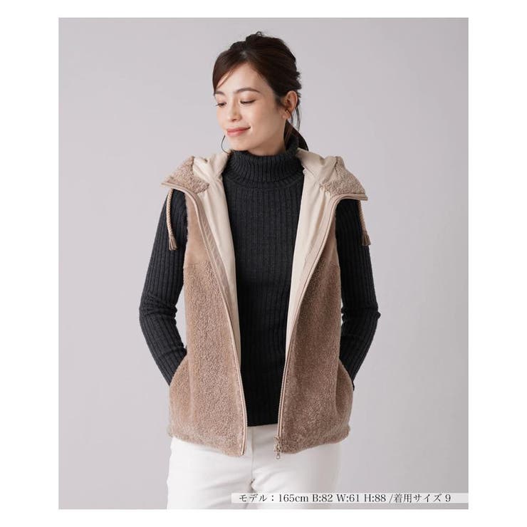 ブラウン | 異素材切替フーデッドベスト | Leilian