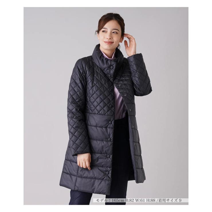 ネイビー | キルティング切替スタンドカラーコ-ト | Leilian