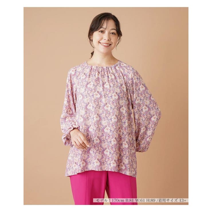 フラワー柄スモックブラウス[品番：LAVW0011315]｜Leilian PLUS HOUSE