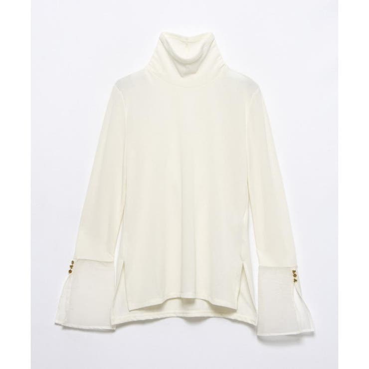 【未使用品】LANVIN シアーカフスコンビカットソー 白 シアーカフスコンビカットソー|LANVIN en Bleu | LANVIN en Bleu