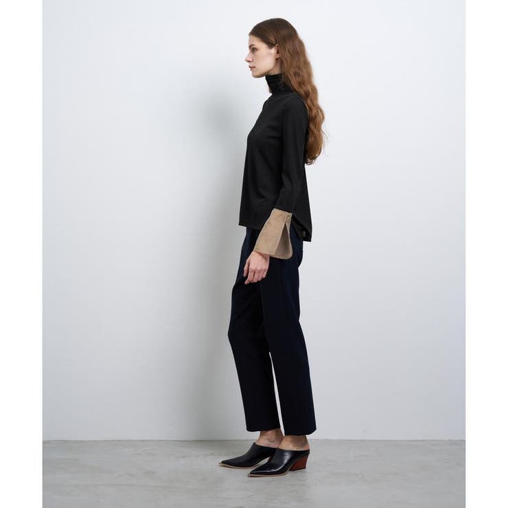 【未使用品】LANVIN シアーカフスコンビカットソー 白 未使用品】LANVIN シアーカフスコンビカットソー 白